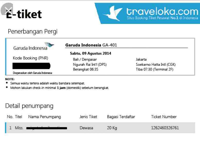 Contoh e tiket traveloka